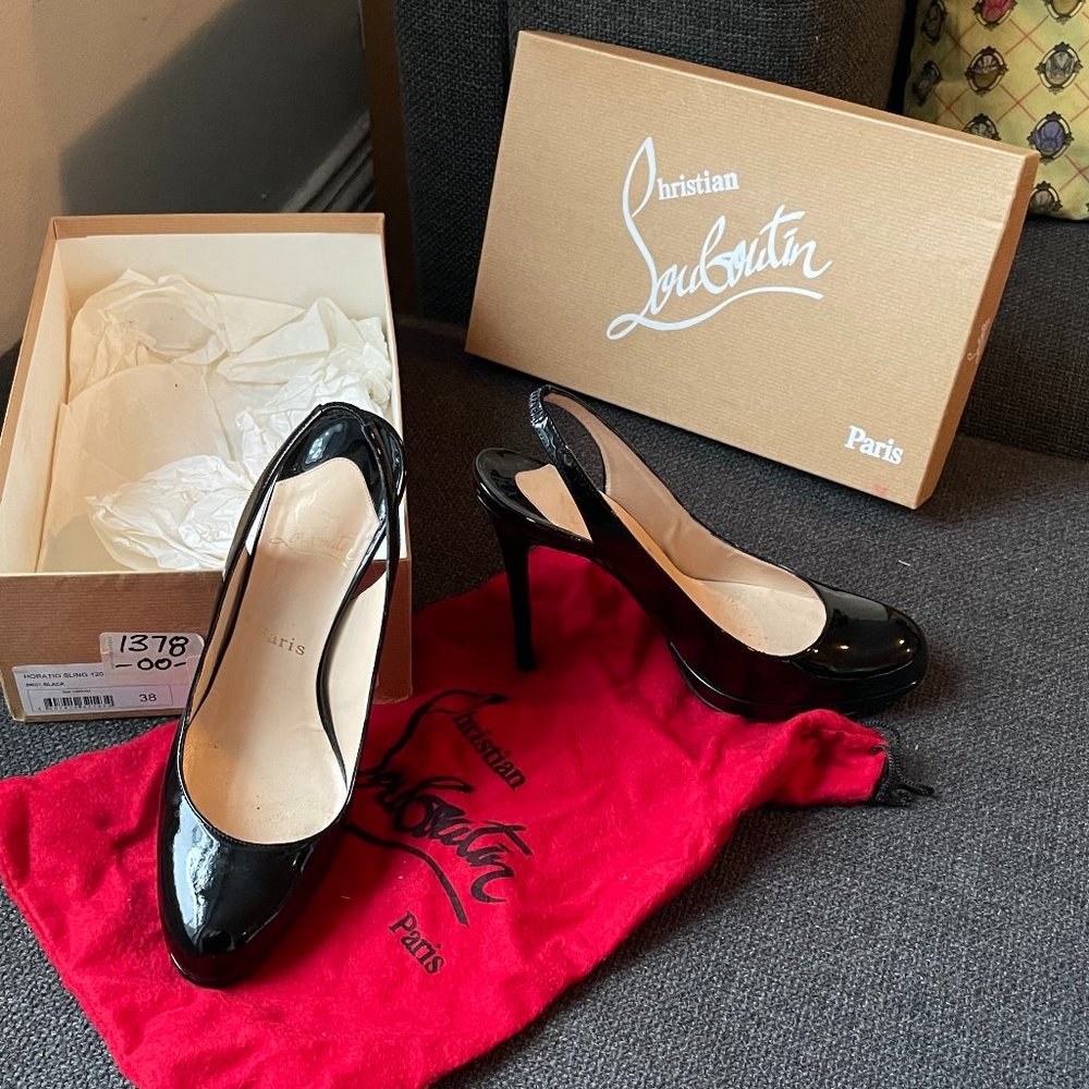Christian Louboutin Horatio 120 patent black slingback 38.0 (US 8.0)